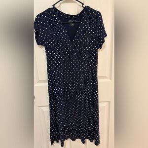 L.L. Bean Navy Polka Dot Midi Dress